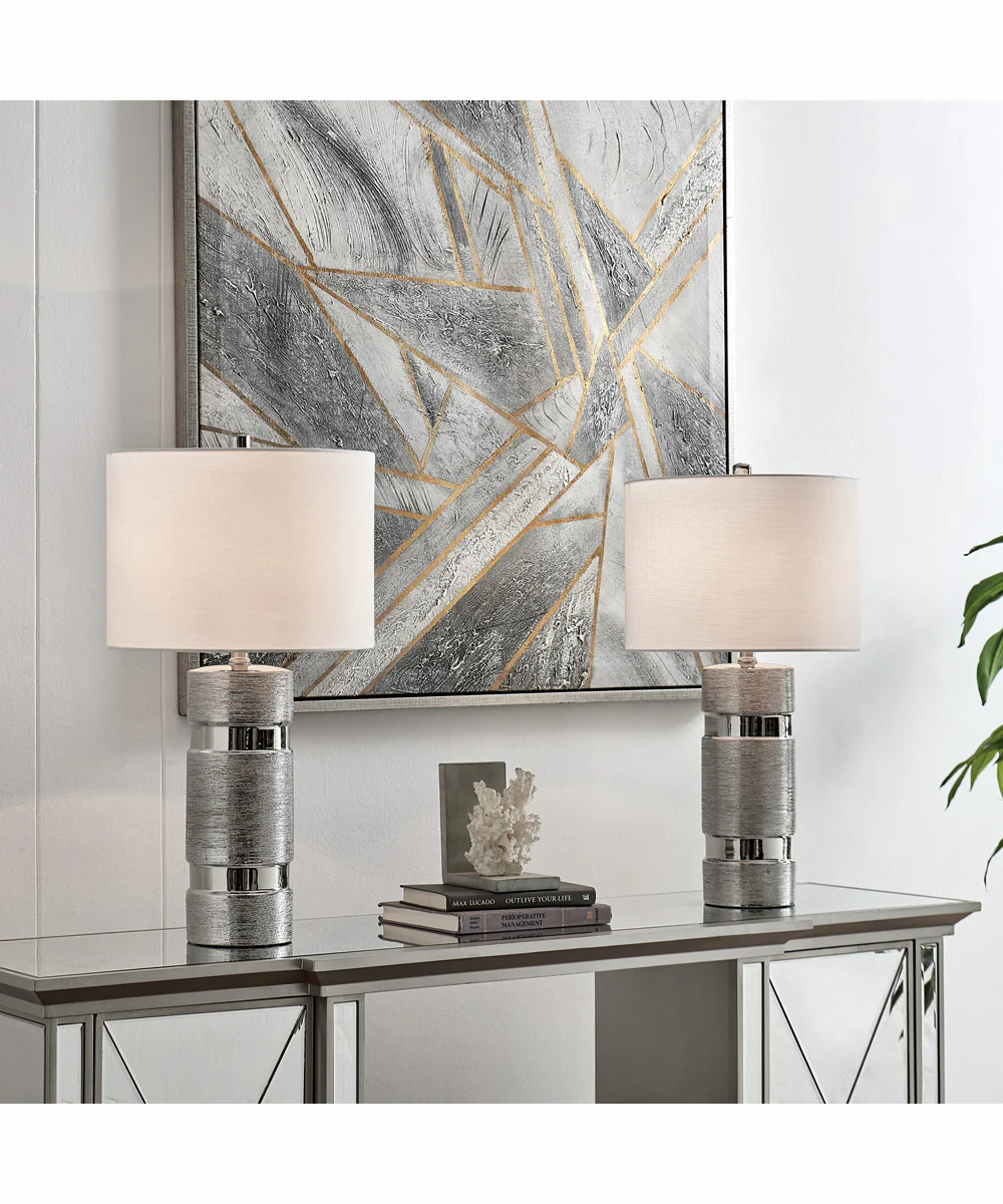 Lucano 2-Light 2 Pack-Table Lamp Silver/White Linen Shade - Image 3