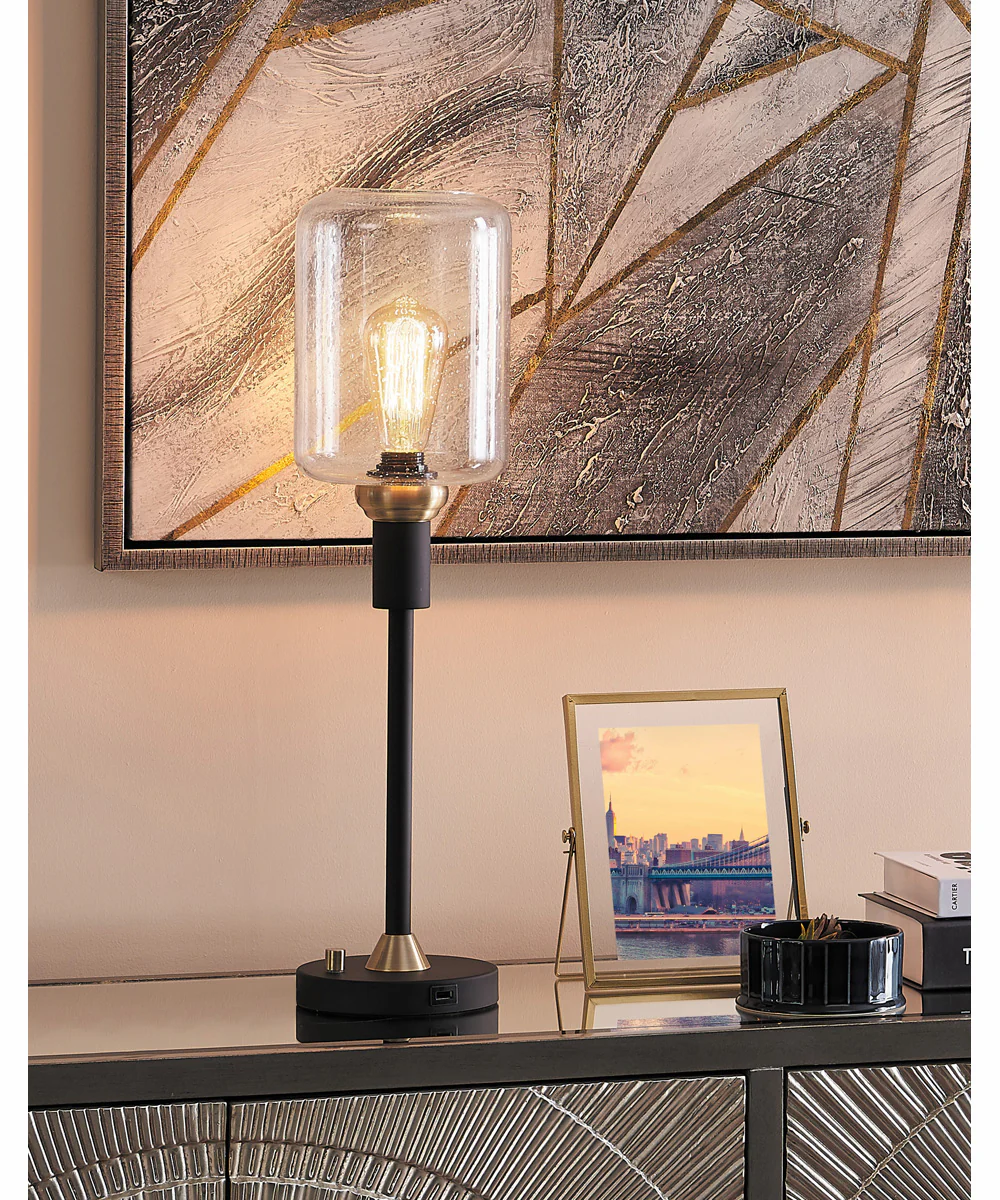 Luken 2-Light 2 Pack-Table Lamp Black/Antique Brass/Seeded Glass - Image 2
