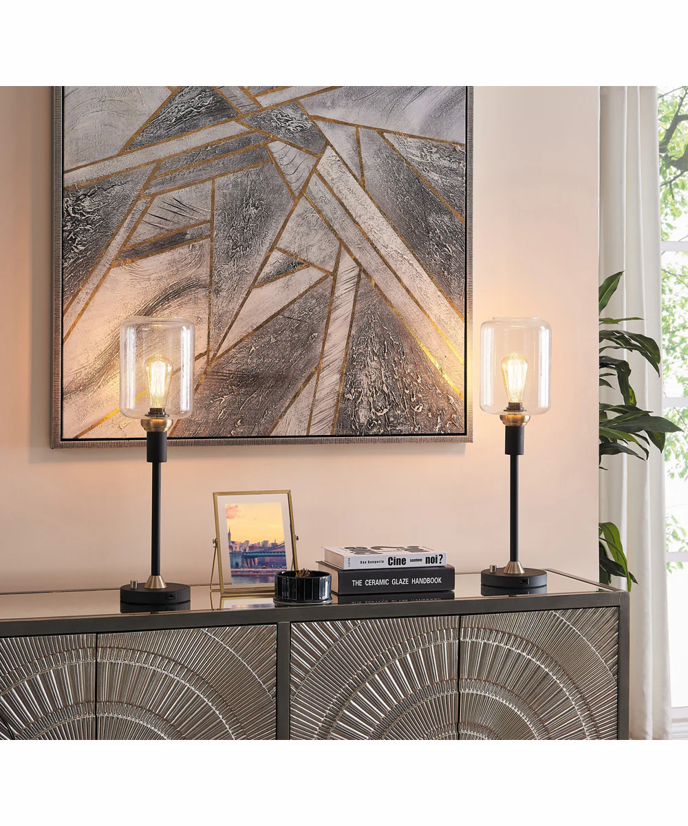 Luken 2-Light 2 Pack-Table Lamp Black/Antique Brass/Seeded Glass - Image 3