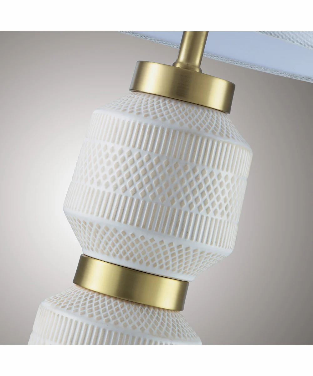 Madelia 1-Light Table Lamp Antique Brass/White Ceramichrome/ White Linen Shade - Image 2