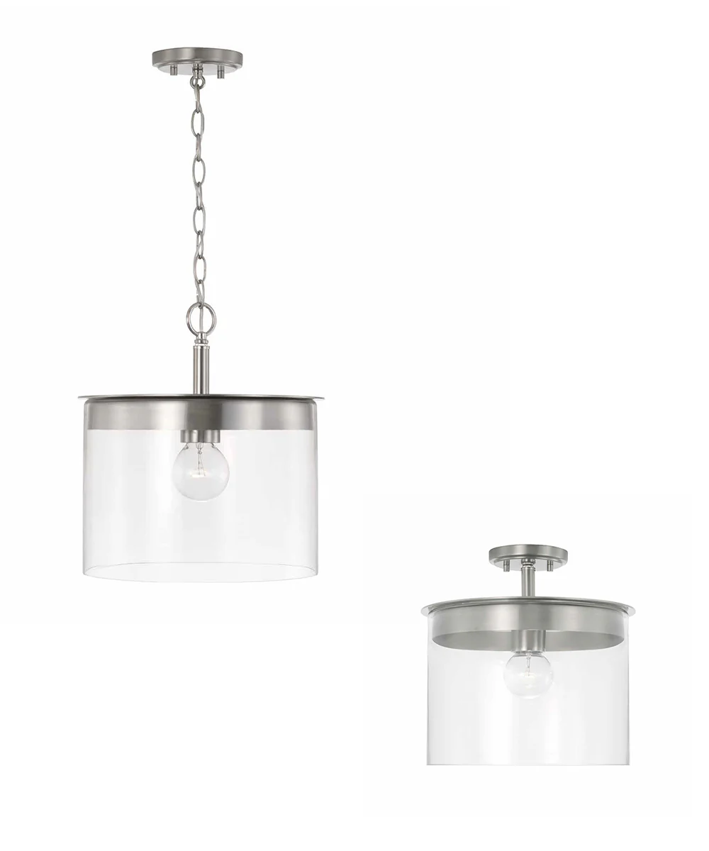 Mason 1-Light Dual-Mount Semi-Flush/Pendant Mount In Brushed Nickel - Image 2