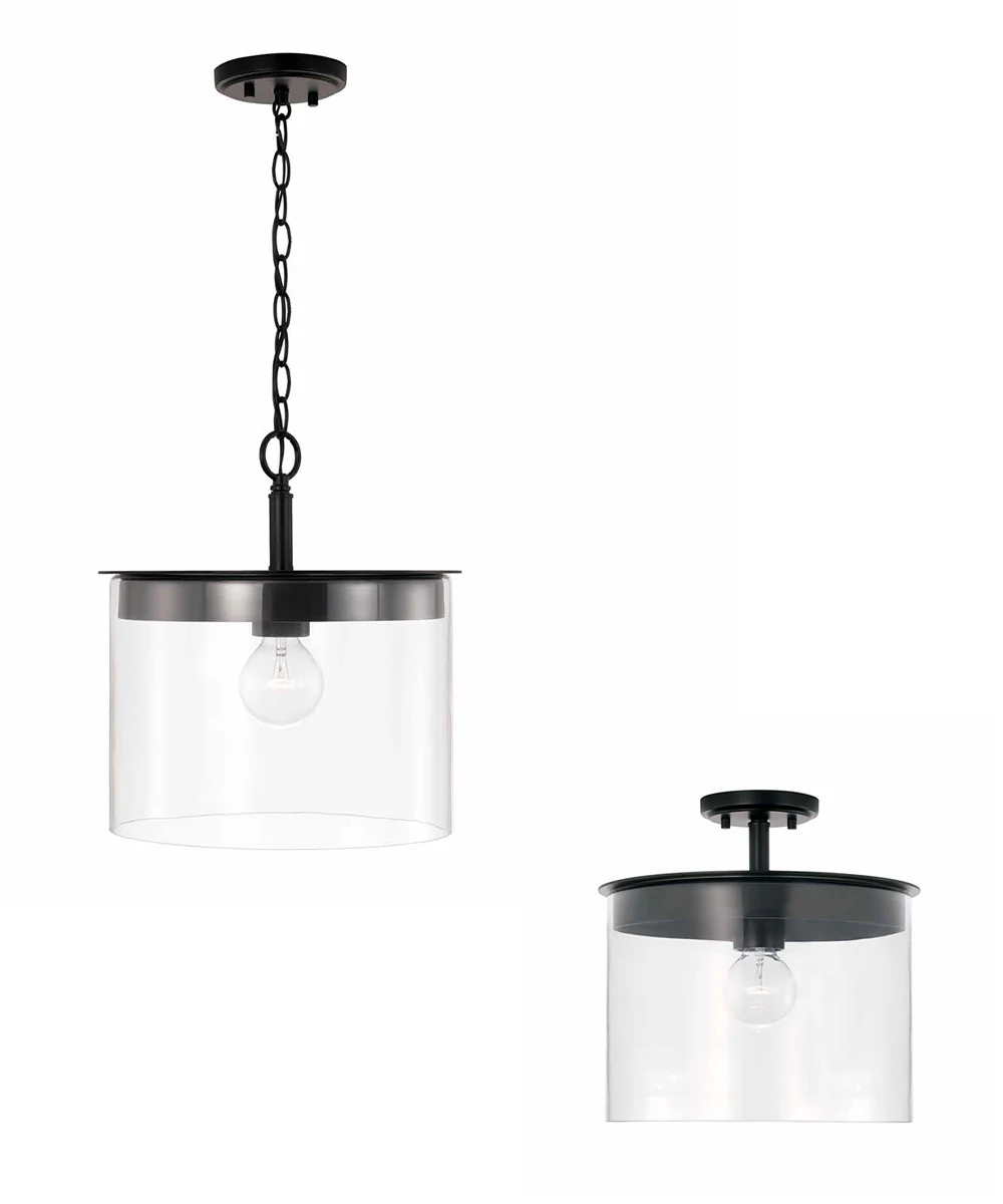 Mason 1-Light Dual-Mount Semi-Flush/Pendant Mount In Matte Black - Image 2