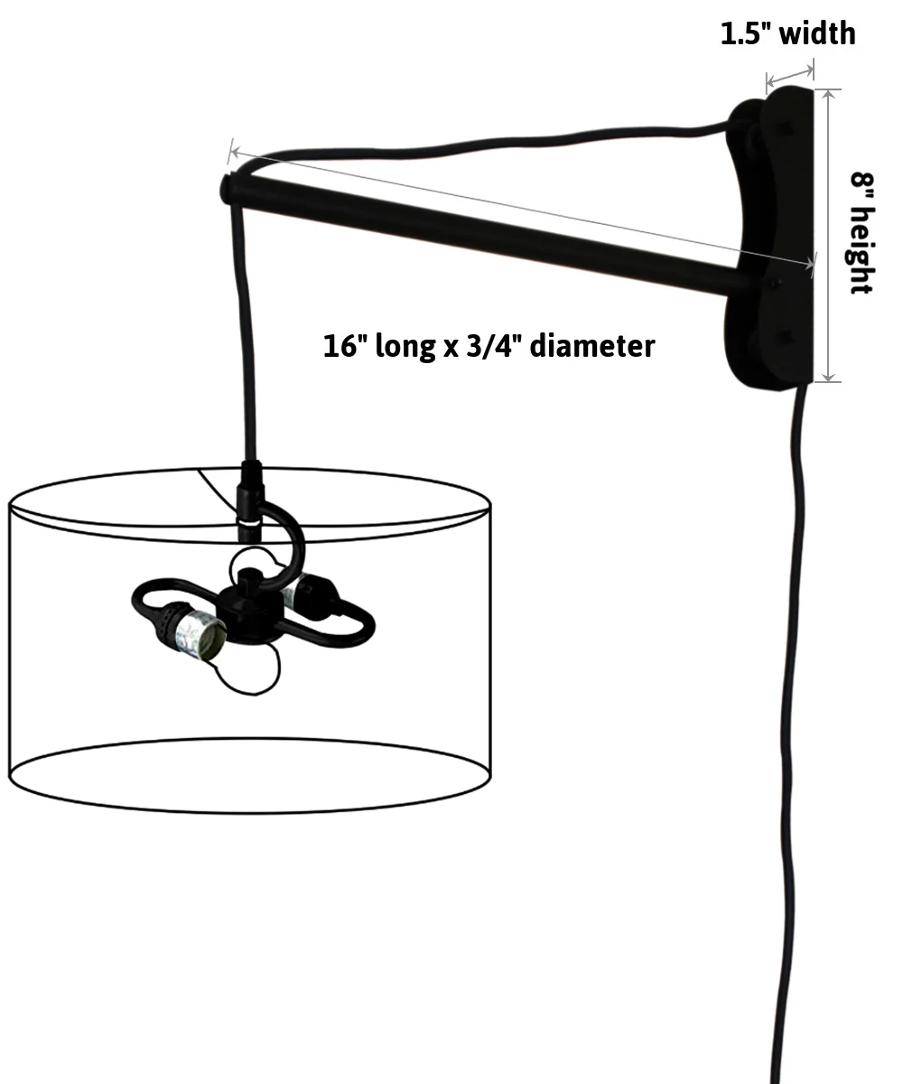 MAST Plug In Wall Mount Pendant, 2 Light Black Cord/Arm with Diffuser, Rounded Corner Square Oatmeal Drum Shade, 12"W - Image 6