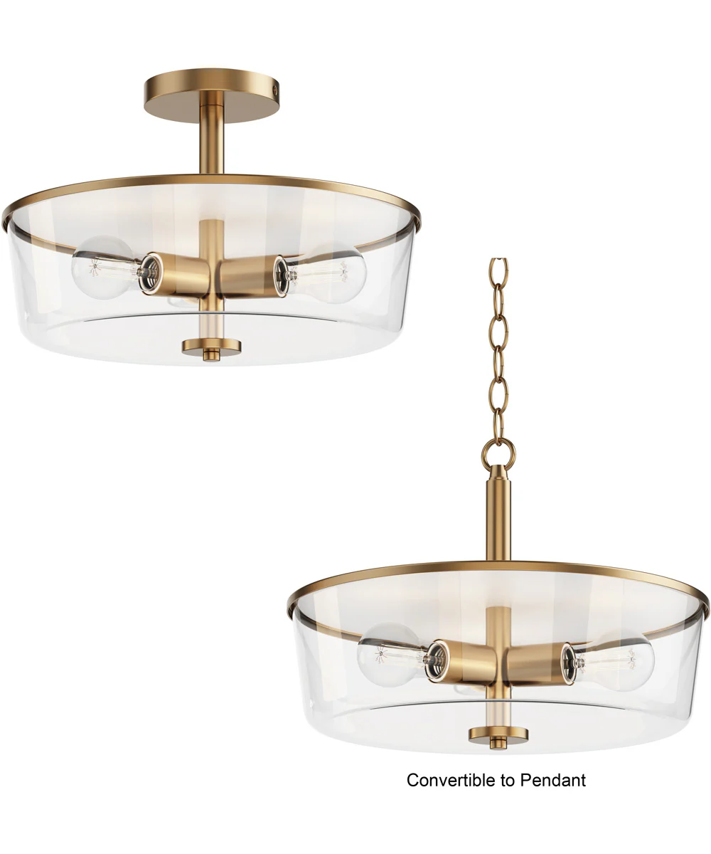Fuller 3-Light Semi Flush/Pendant Convertible Natural Aged Brass - Image 2