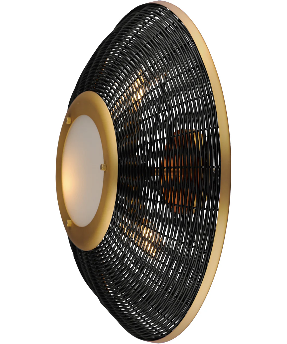 Rattan 20 inch Wall Sconce/Semi Flush Mount Natural Aged Brass - Image 2
