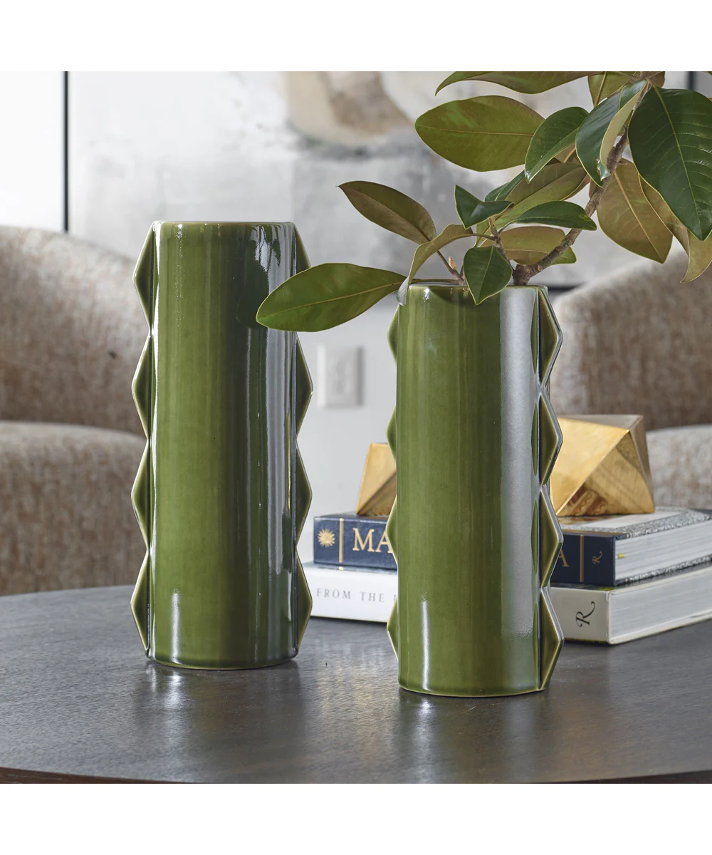 Meander Green Vases, Set of 2 - Image 2