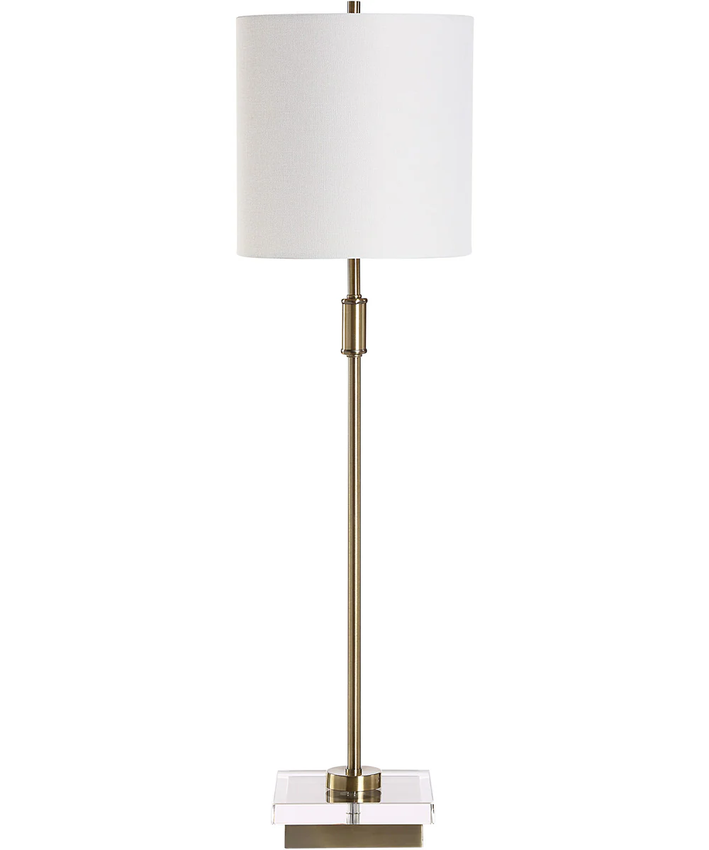 Metal Buffet Lamp in Antique Brass with White Linen - Image 4