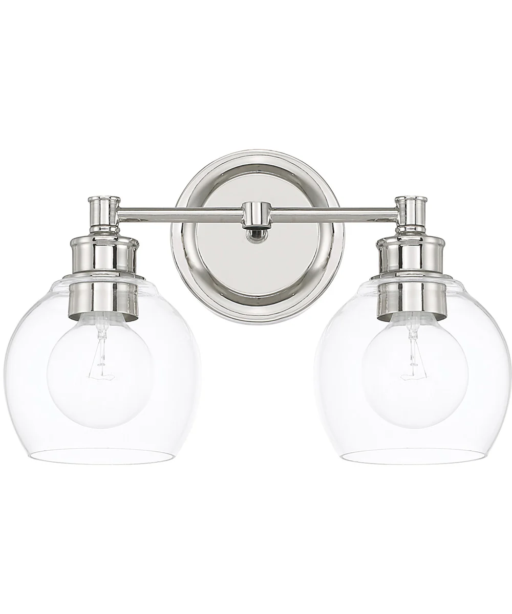 Mid-Century 2-Light Vanity In Polished Nickel With Clear Glass