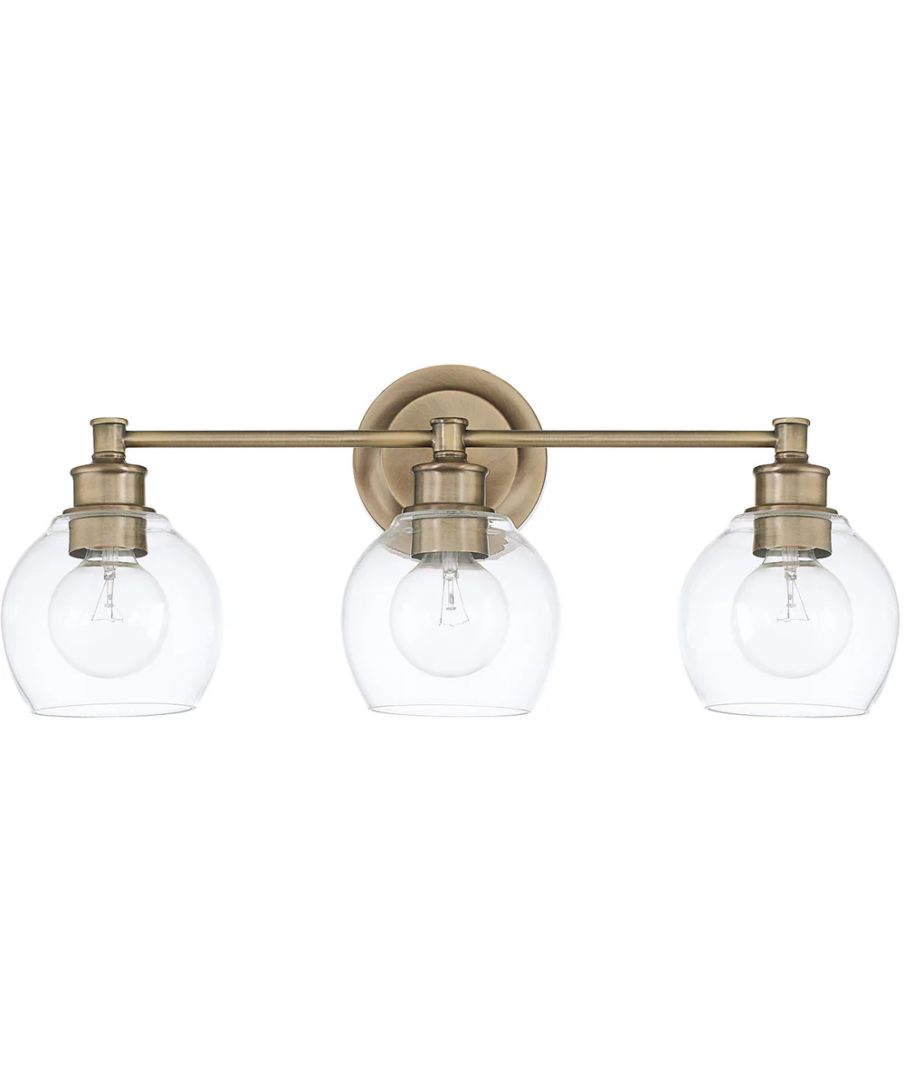 Mid-Century 3-Light Vanity In Aged Brass With Clear Glass