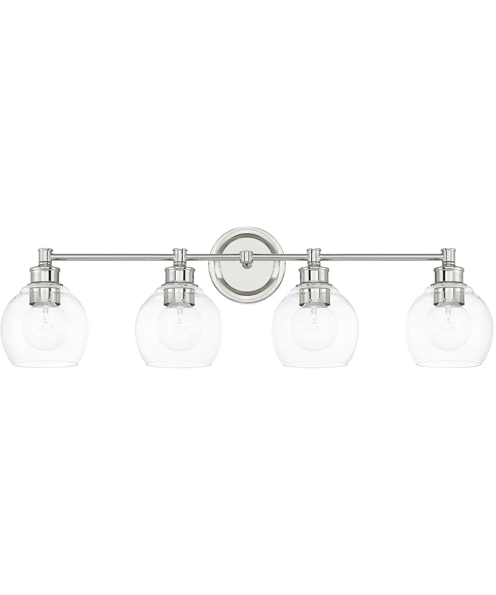 Mid-Century 4-Light Vanity In Polished Nickel With Clear Glass
