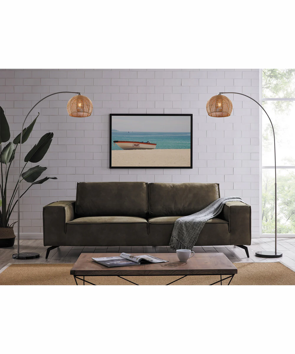 Morley 2-Light 2 Pack-Arch Lamp Brushed Nickel/Rattan Shade - Image 3
