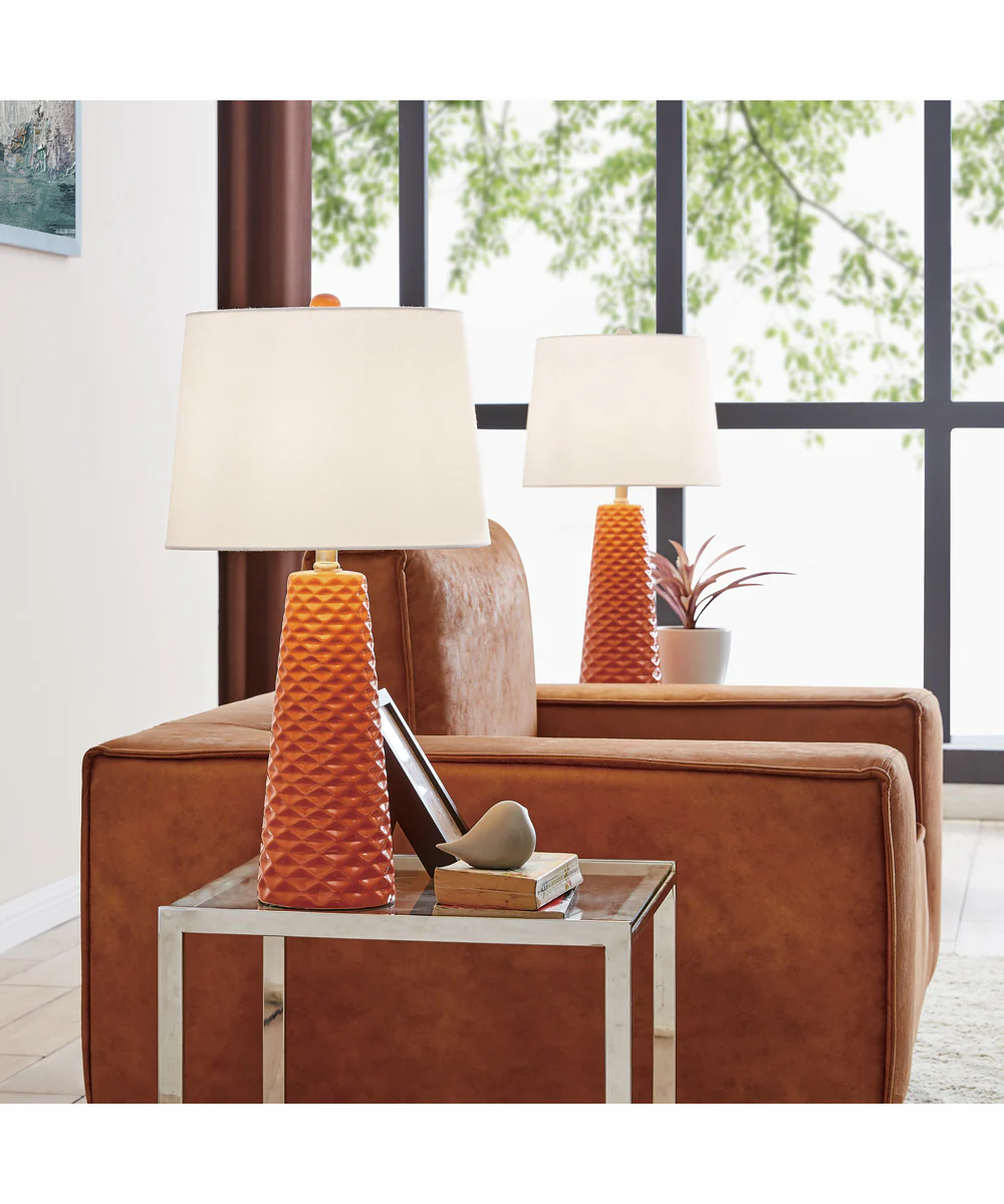 Muriel 2-Light 2 Pack-Table Lamp Orange Ceramichrome/ White Linen - Image 2