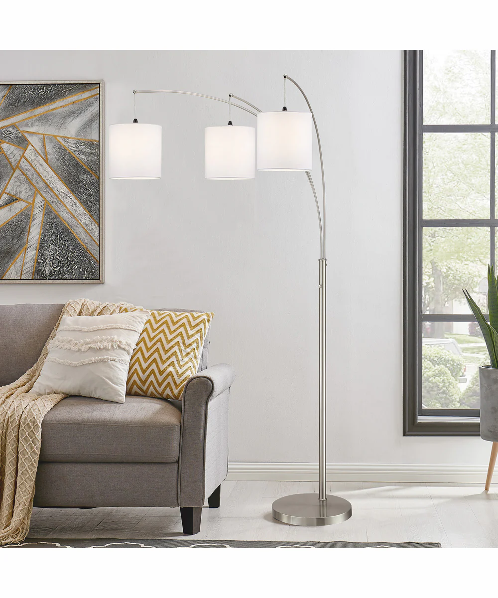 Norlan 3-Light 3-Light Arch Lamp Brushed Nickel/White Fabric Shade - Image 3