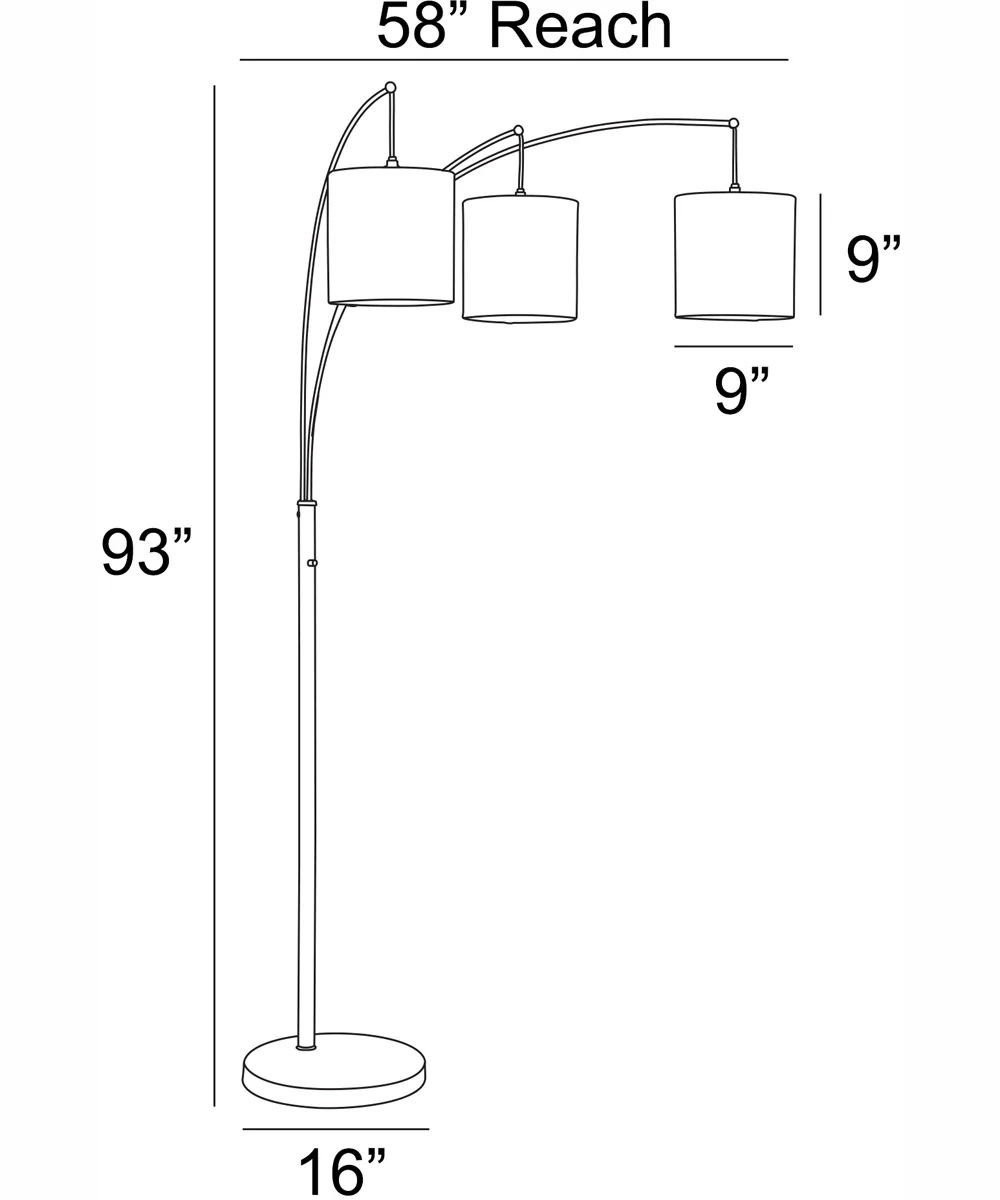 Norlan 3-Light 3-Light Arch Lamp Brushed Nickel/White Fabric Shade - Image 4
