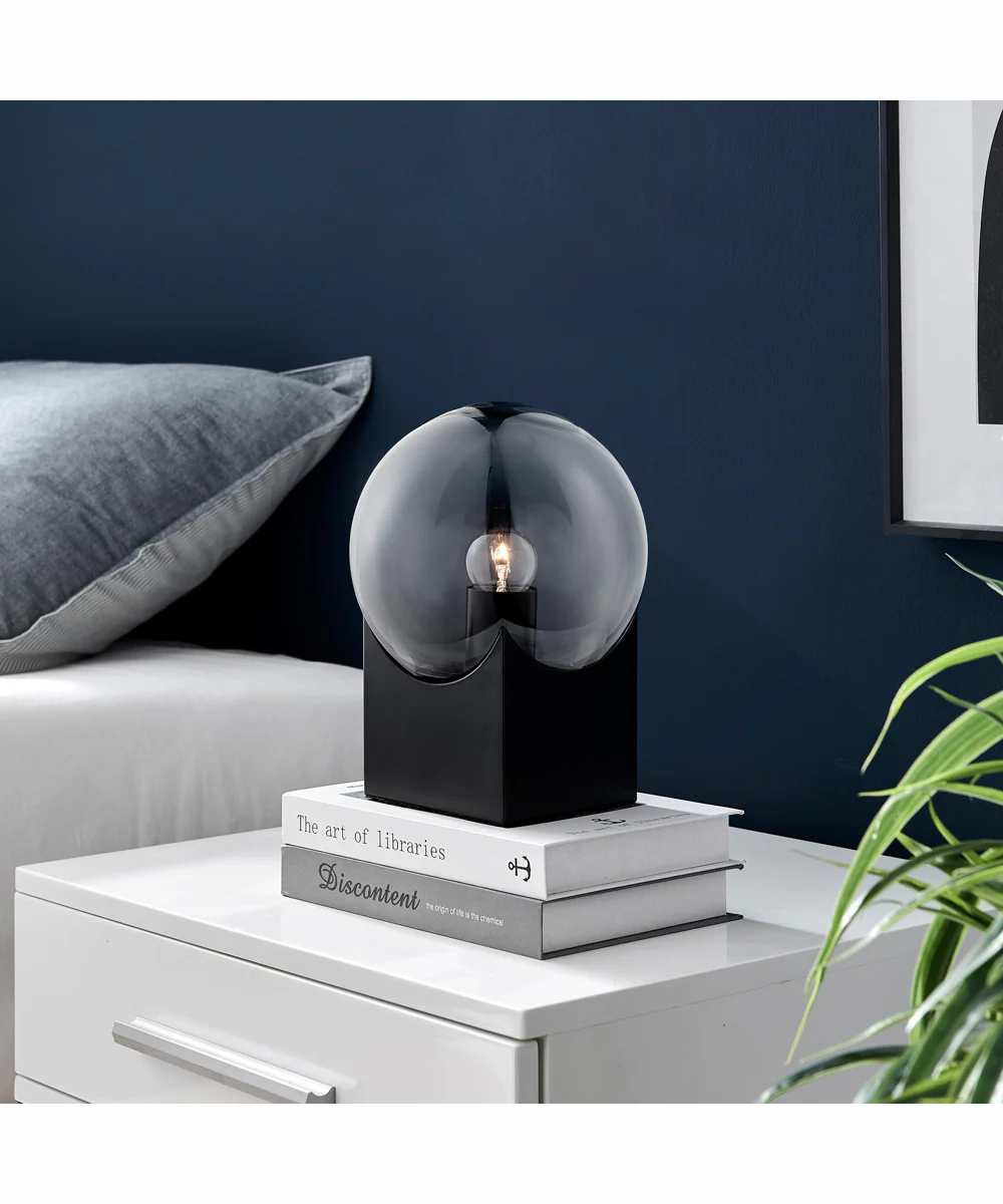 Oksena 1-Light Table Lamp Black/Smoke Glass Shade - Image 3