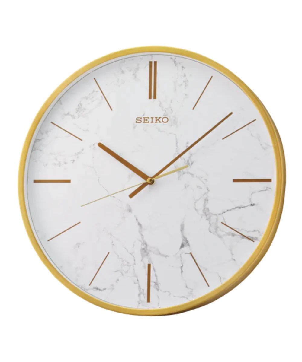OPEN BOX 16" Wall Clock Carrara Gold & White Marble Effect Metal Case/Glass Cover