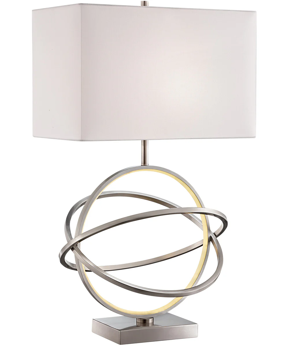 Orville 2-Light Table Lamp W/Led Night Brushed Nickel/White Linen Shade