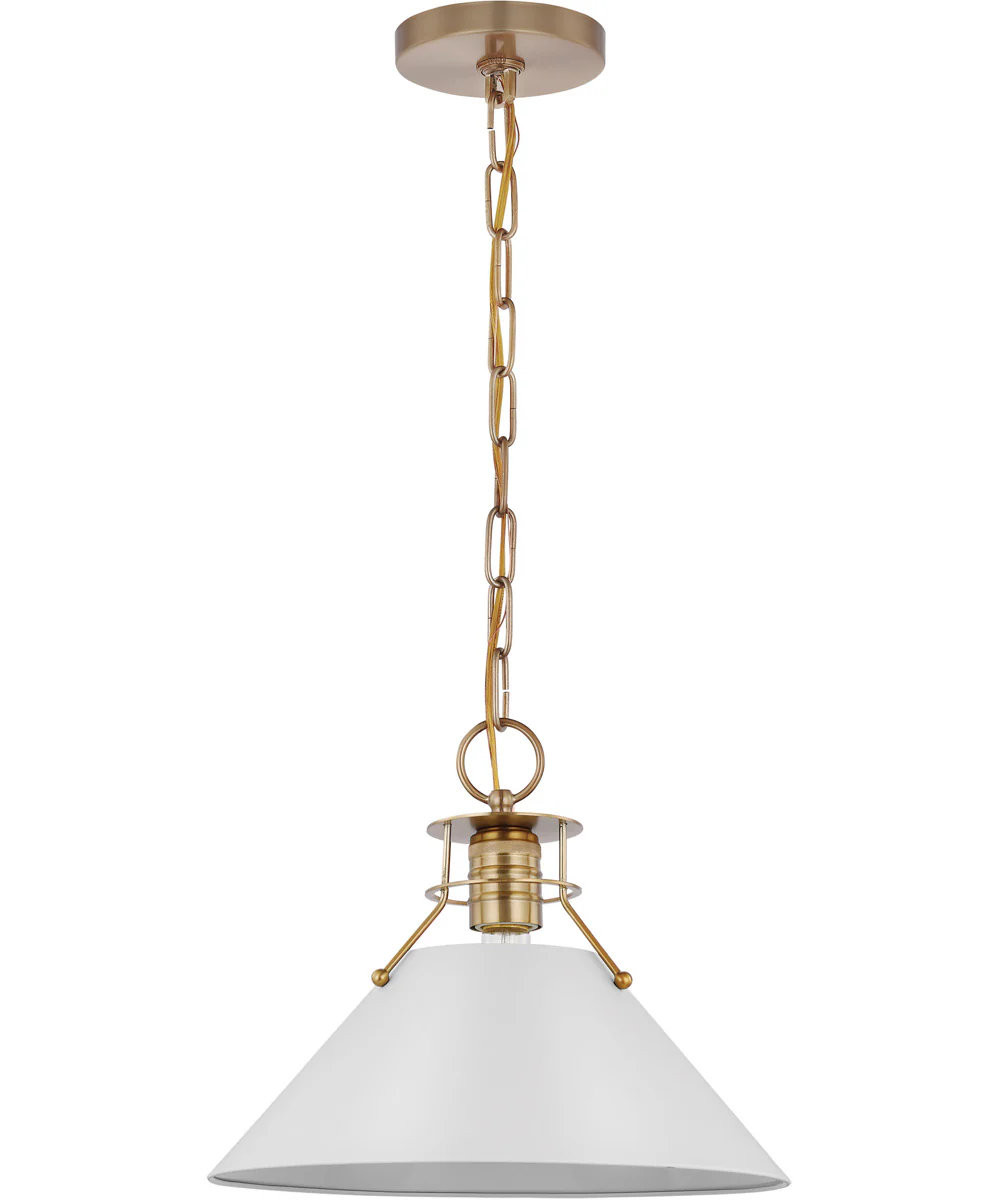 Outpost 1-Light Pendant Matte White / Burnished Brass