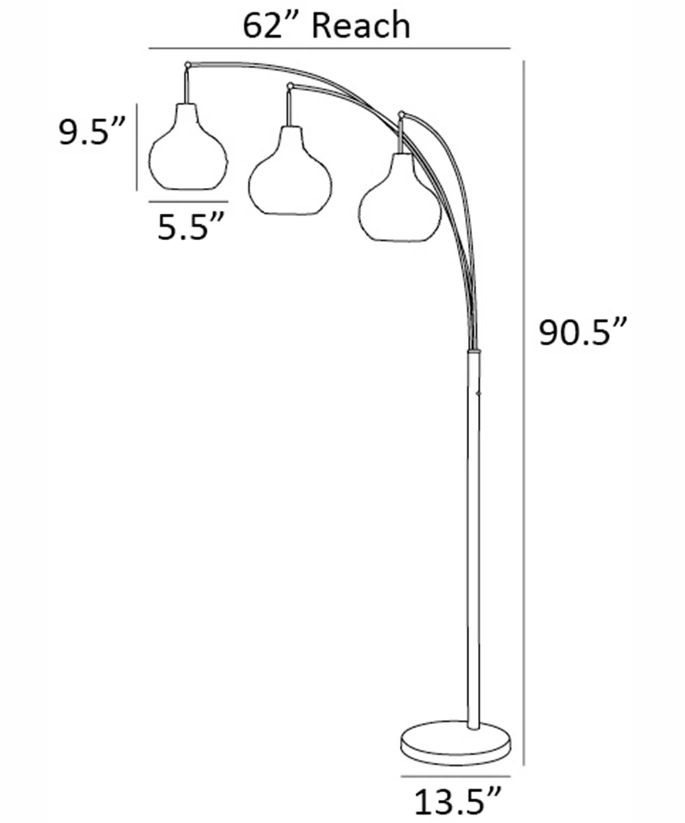 Paige 3-Light 3-Light Arc Lamp Black/Outer Rattan&Inner Fabric Shade - Image 5