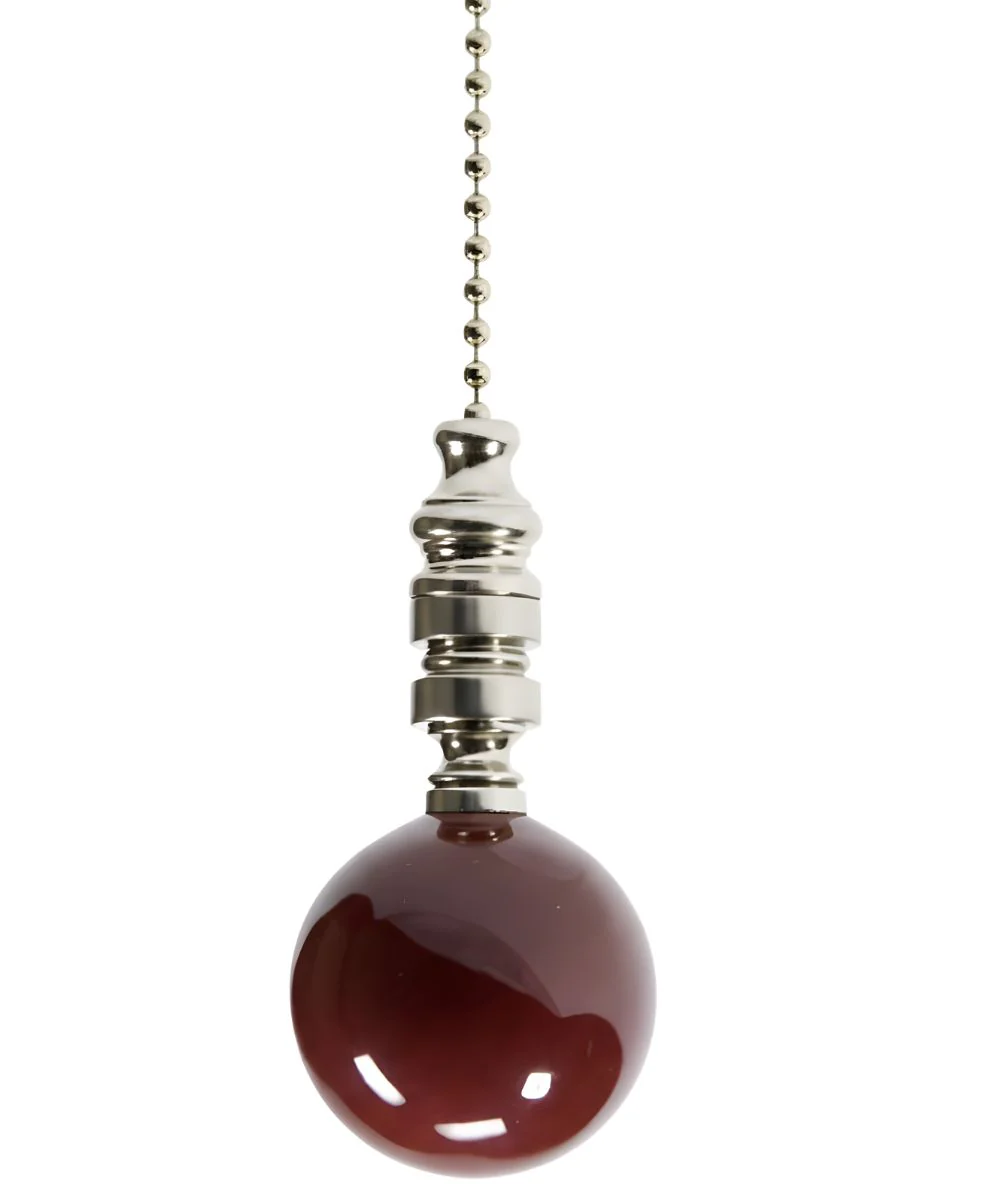 Brushed Nickel 40mm Burgundy Ceramic Ball Fan Pull 2.25"h