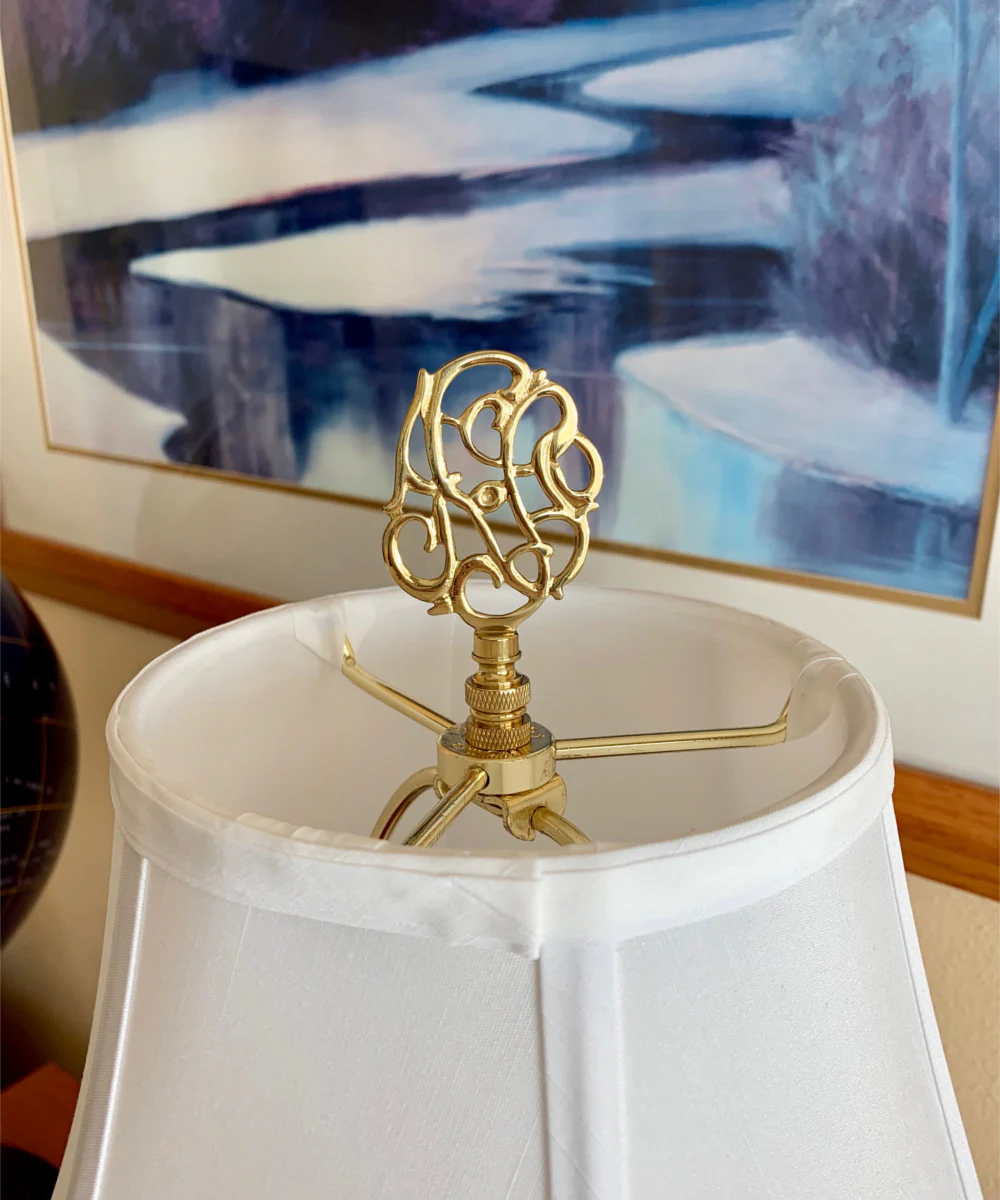 Polished Brass Williamsburg Cipher Lamp Finial with Polished Brass Base 3.25"h - Image 4