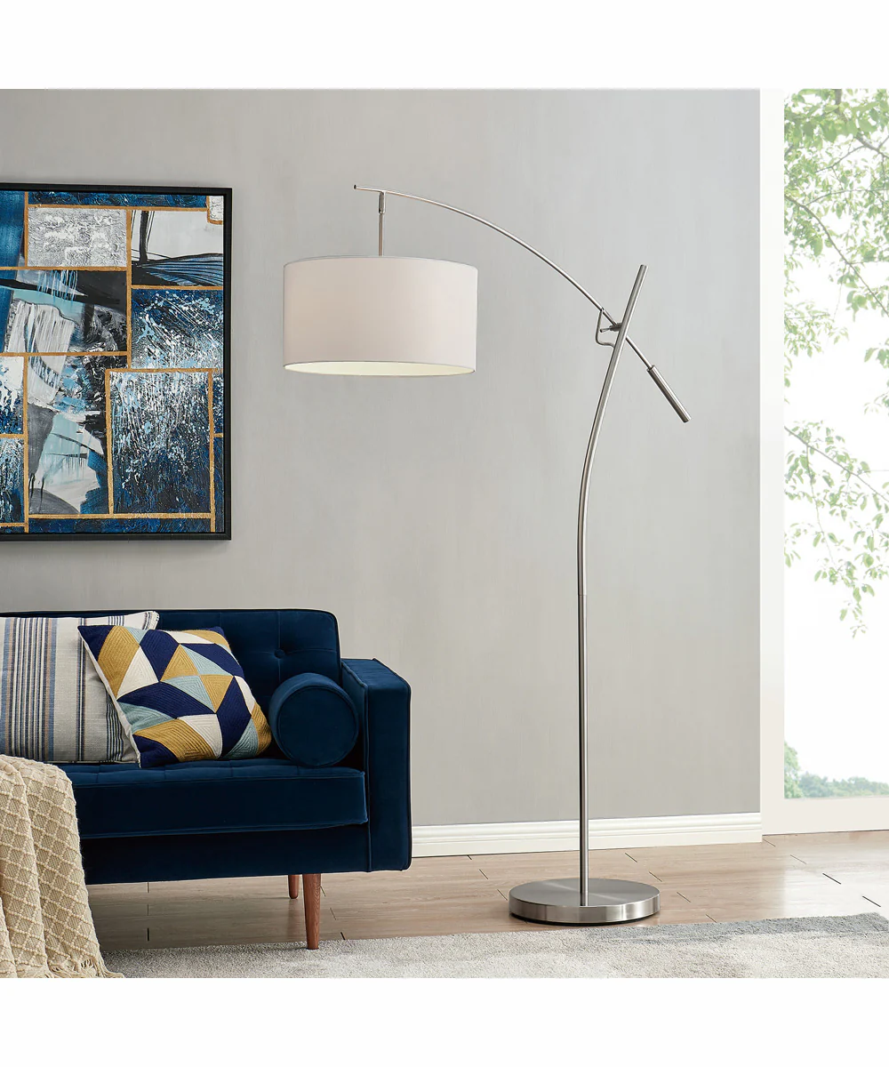 Pollux 1-Light Floor Lamp Brushed Nickel/White Fabric Shade - Image 3