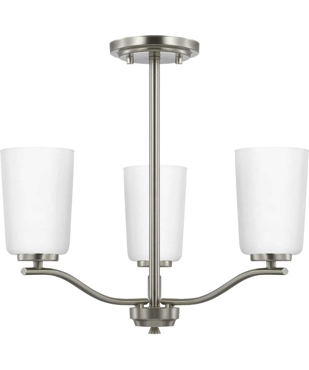 Adley 3-Light Etched White Glass Semi-Flush Convertible Light Brushed Nickel