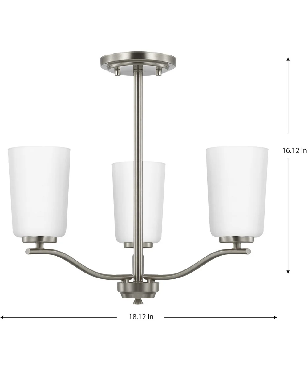 Adley 3-Light Etched White Glass Semi-Flush Convertible Light Brushed Nickel - Image 4