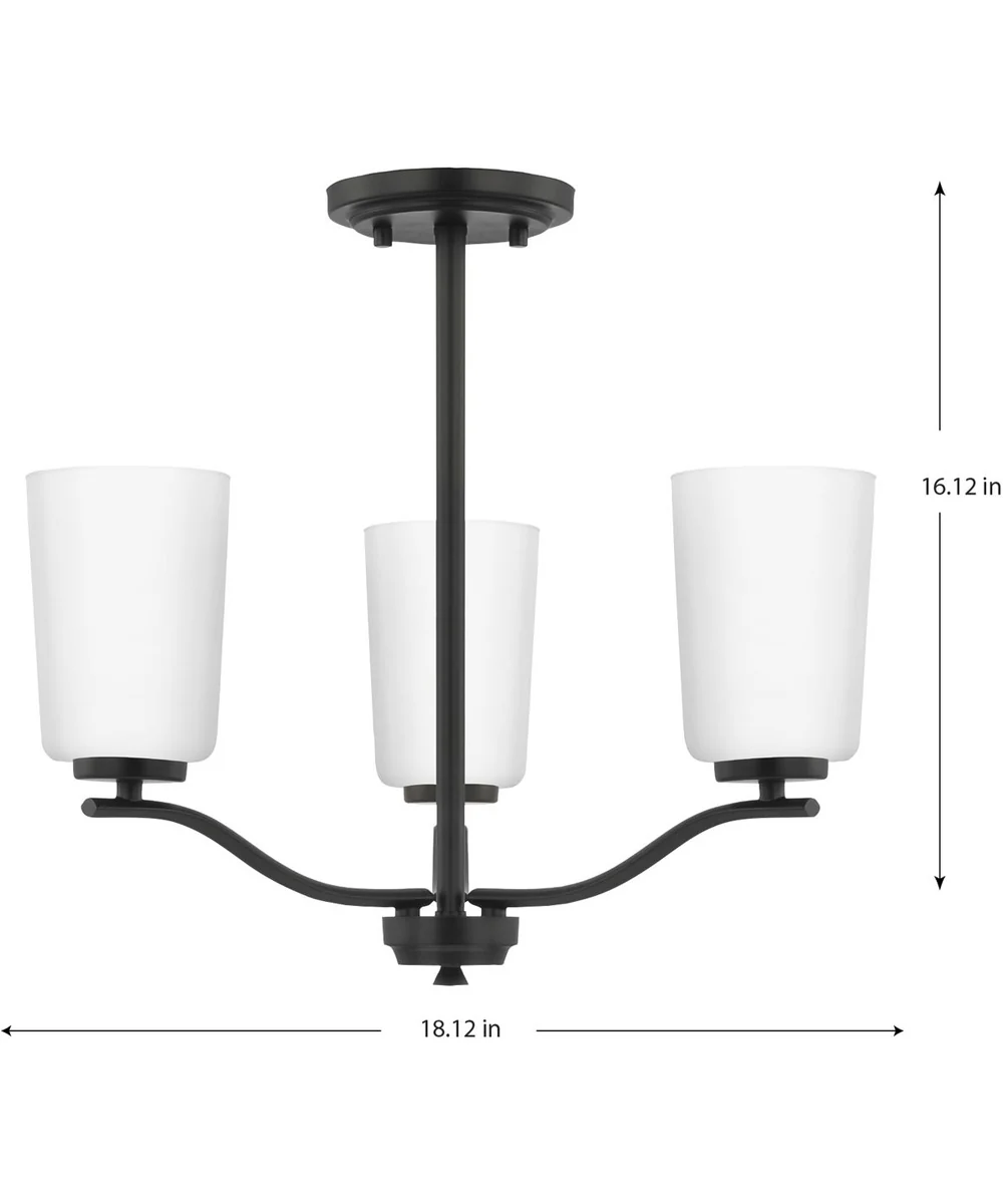 Adley 3-Light Etched White Glass Semi-Flush Convertible Light Matte Black - Image 4