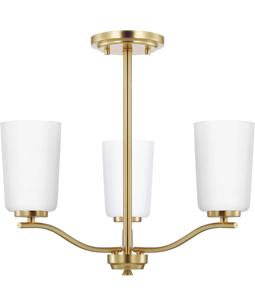 Adley 3-Light Etched White Glass Semi-Flush Convertible Light Satin Brass