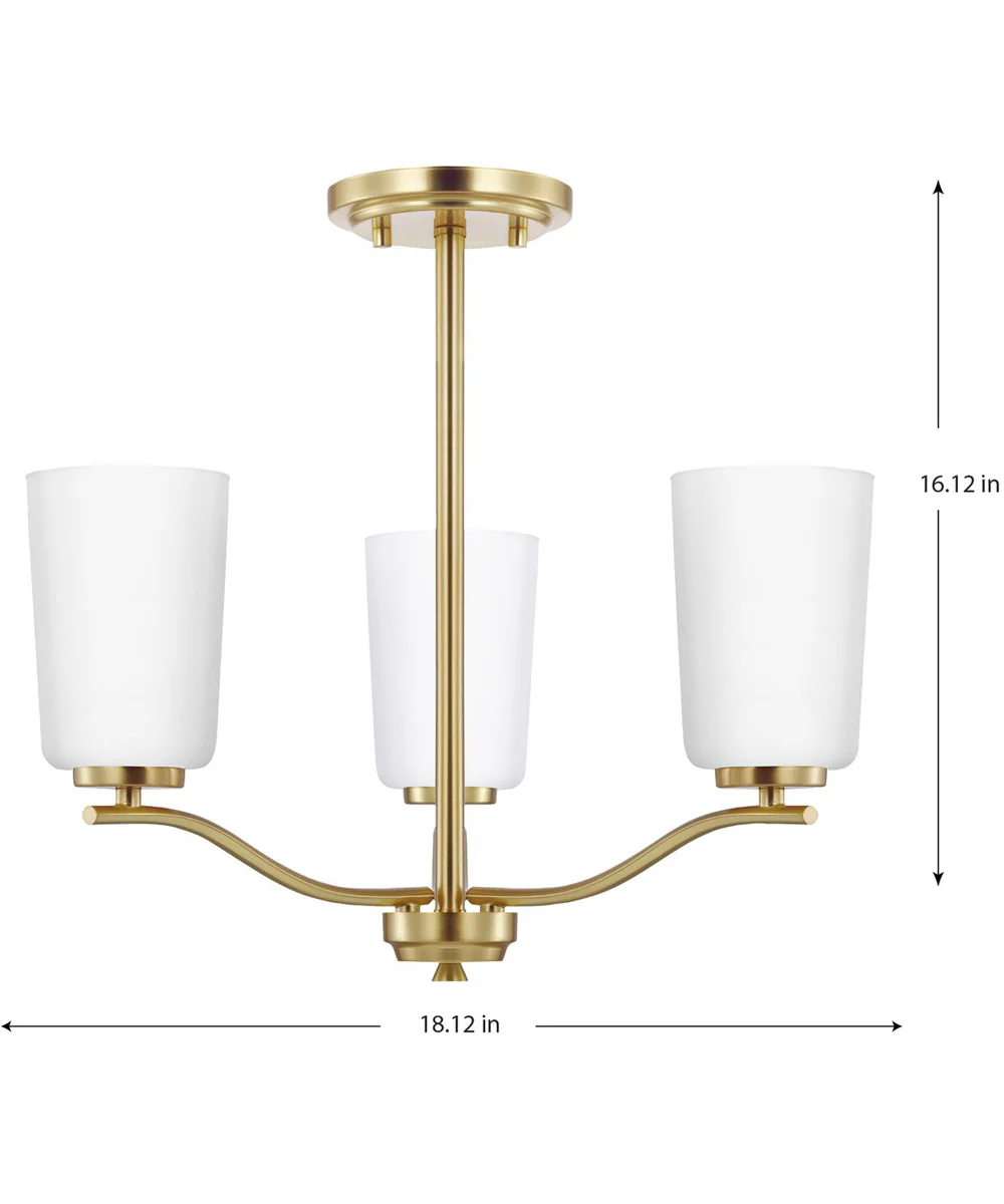 Adley 3-Light Etched White Glass Semi-Flush Convertible Light Satin Brass - Image 4