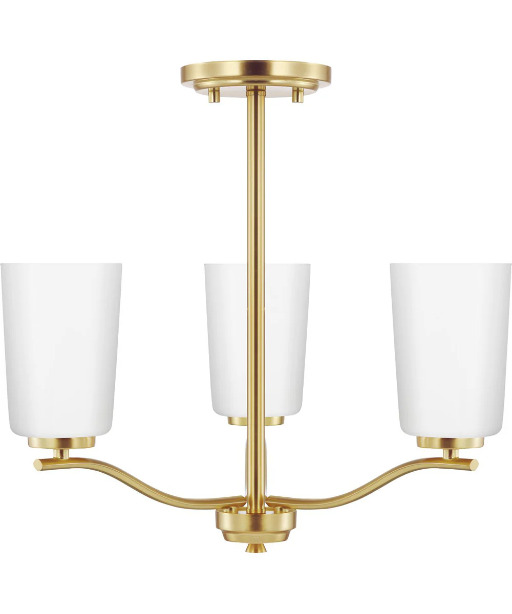 Adley 3-Light Etched White Glass Semi-Flush Convertible Light Satin Brass - Image 5