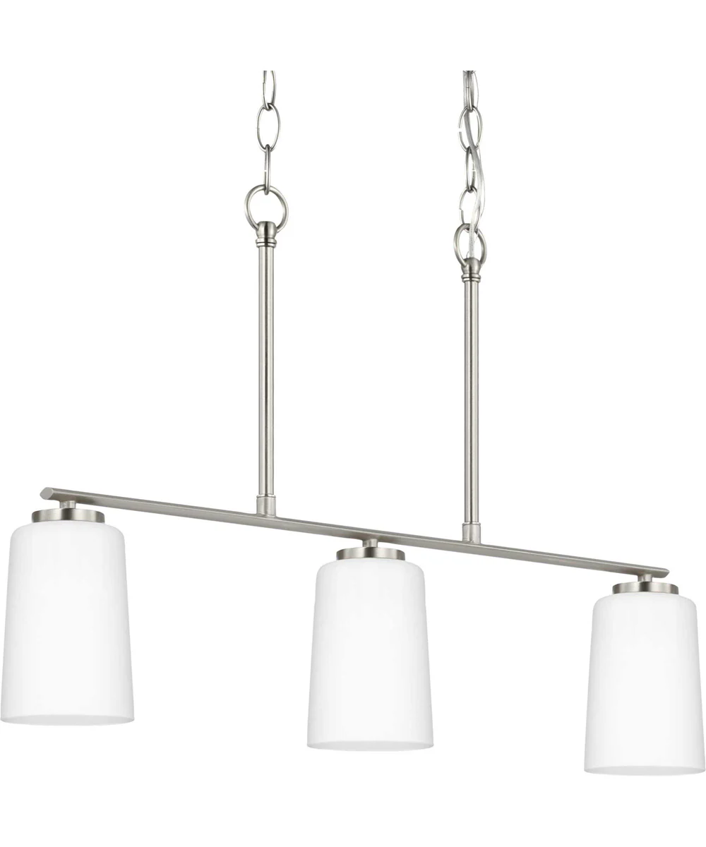 Adley 3-Light Etched White Opal Glass New Traditional Linear Chandelier Brushed Nickel