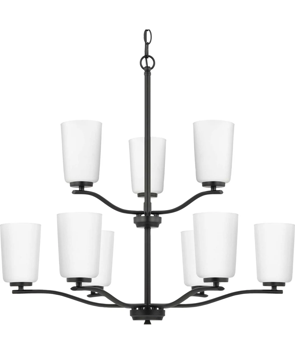 Adley 9-Light Etched White Glass New Traditional Chandelier Matte Black