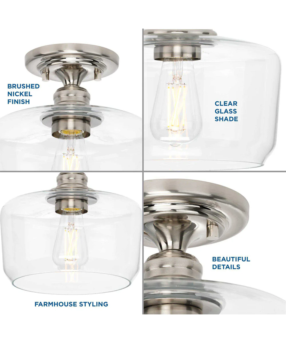 Aiken 1-Light Clear Glass Farmhouse Flush Mount Light Brushed Nickel - Image 5