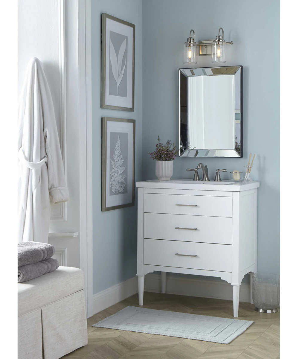 Aiken 2-Light Clear Glass Farmhouse Style Bath Vanity Wall Light Brushed Nickel - Image 4