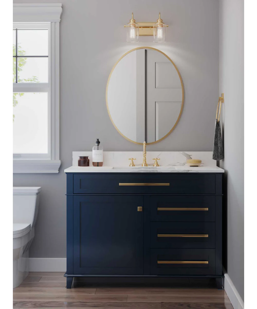 Aiken 2-Light Vintage Style Brass Clear Glass Farmhouse Style Bath Vanity Wall Light Vintage Brass - Image 2