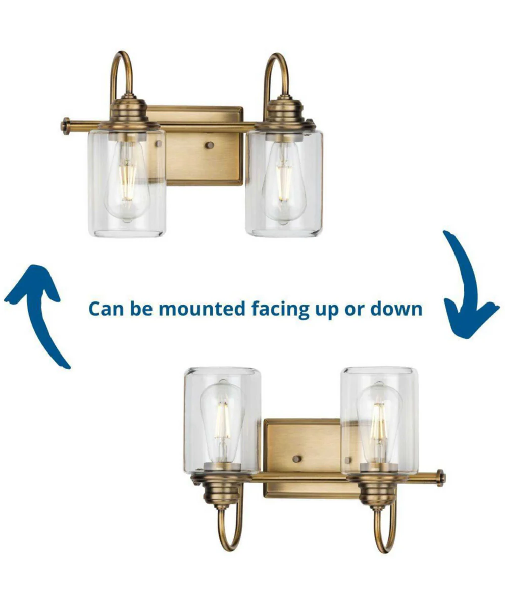 Aiken 2-Light Vintage Style Brass Clear Glass Farmhouse Style Bath Vanity Wall Light Vintage Brass - Image 4