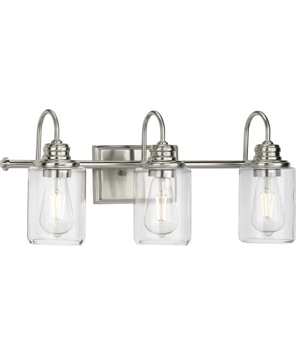 Aiken 3-Light Clear Glass Farmhouse Style Bath Vanity Wall Light Brushed Nickel