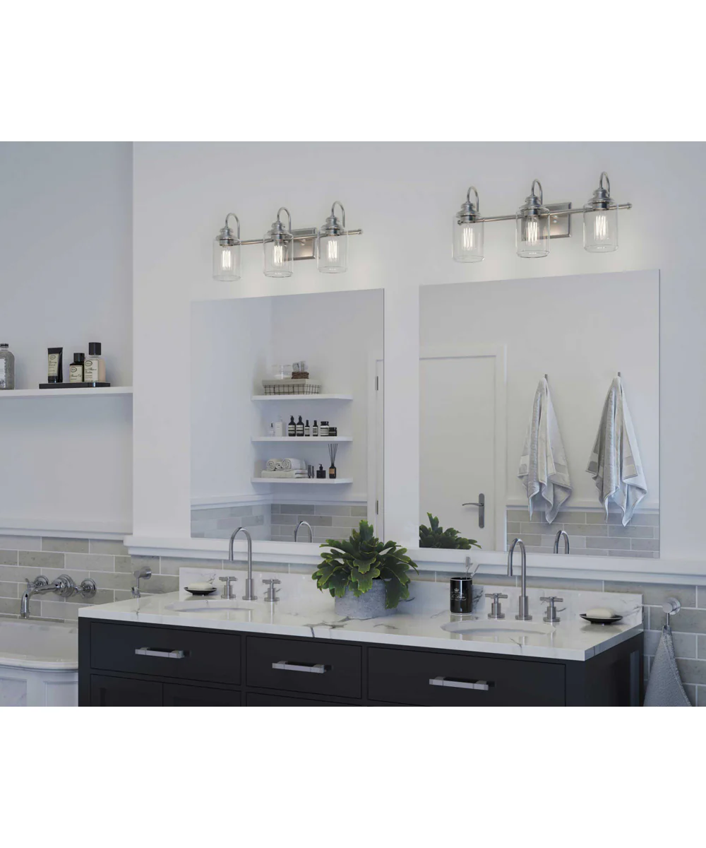 Aiken 3-Light Clear Glass Farmhouse Style Bath Vanity Wall Light Brushed Nickel - Image 2