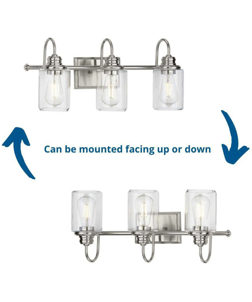 Aiken 3-Light Clear Glass Farmhouse Style Bath Vanity Wall Light Brushed Nickel - Image 3