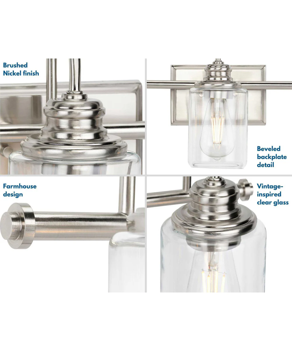 Aiken 3-Light Clear Glass Farmhouse Style Bath Vanity Wall Light Brushed Nickel - Image 5
