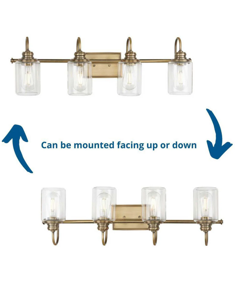 Aiken 4-Light Vintage Style Brass Clear Glass Farmhouse Style Bath Vanity Wall Light Vintage Brass - Image 3