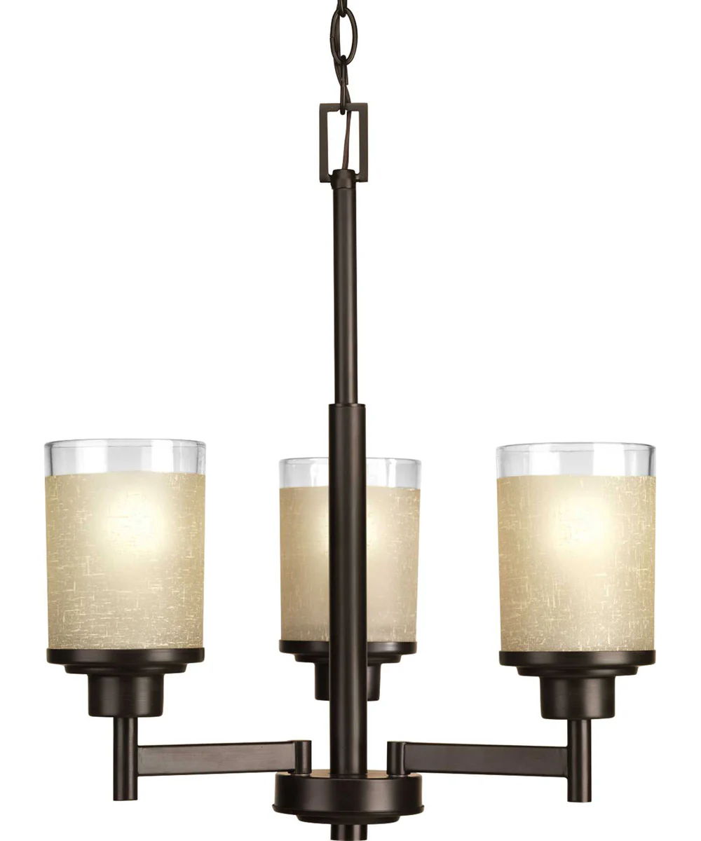 Alexa 3-Light Etched Umber Linen With Clear Edge Glass Modern Chandelier Light Antique Bronze - Image 2