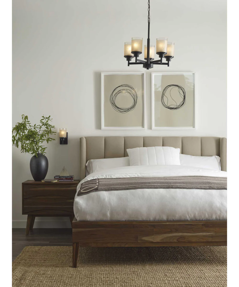 Alexa 5-Light Etched Umber Linen With Clear Edge Glass Modern Chandelier Light Antique Bronze - Image 2