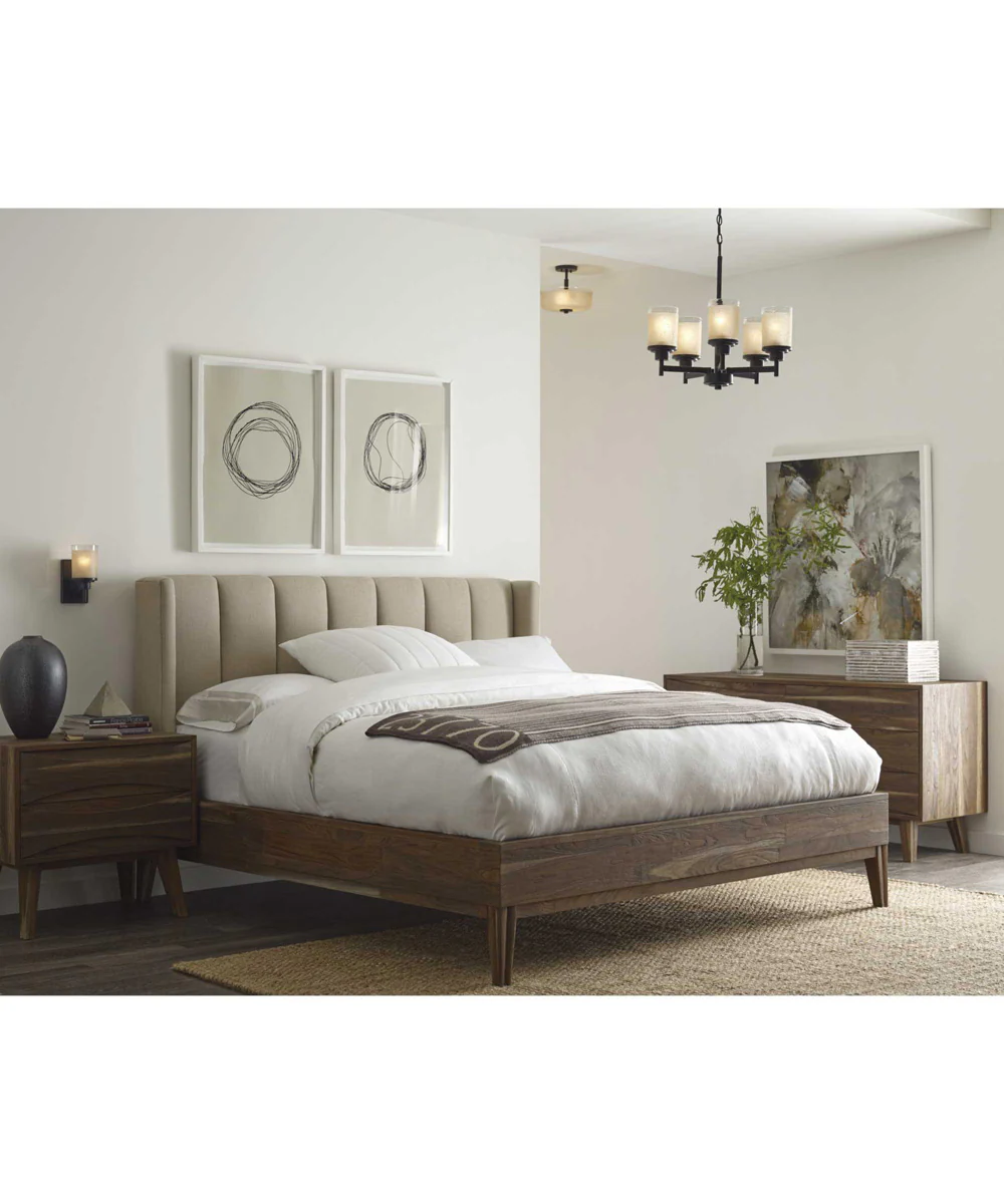 Alexa 5-Light Etched Umber Linen With Clear Edge Glass Modern Chandelier Light Antique Bronze - Image 3