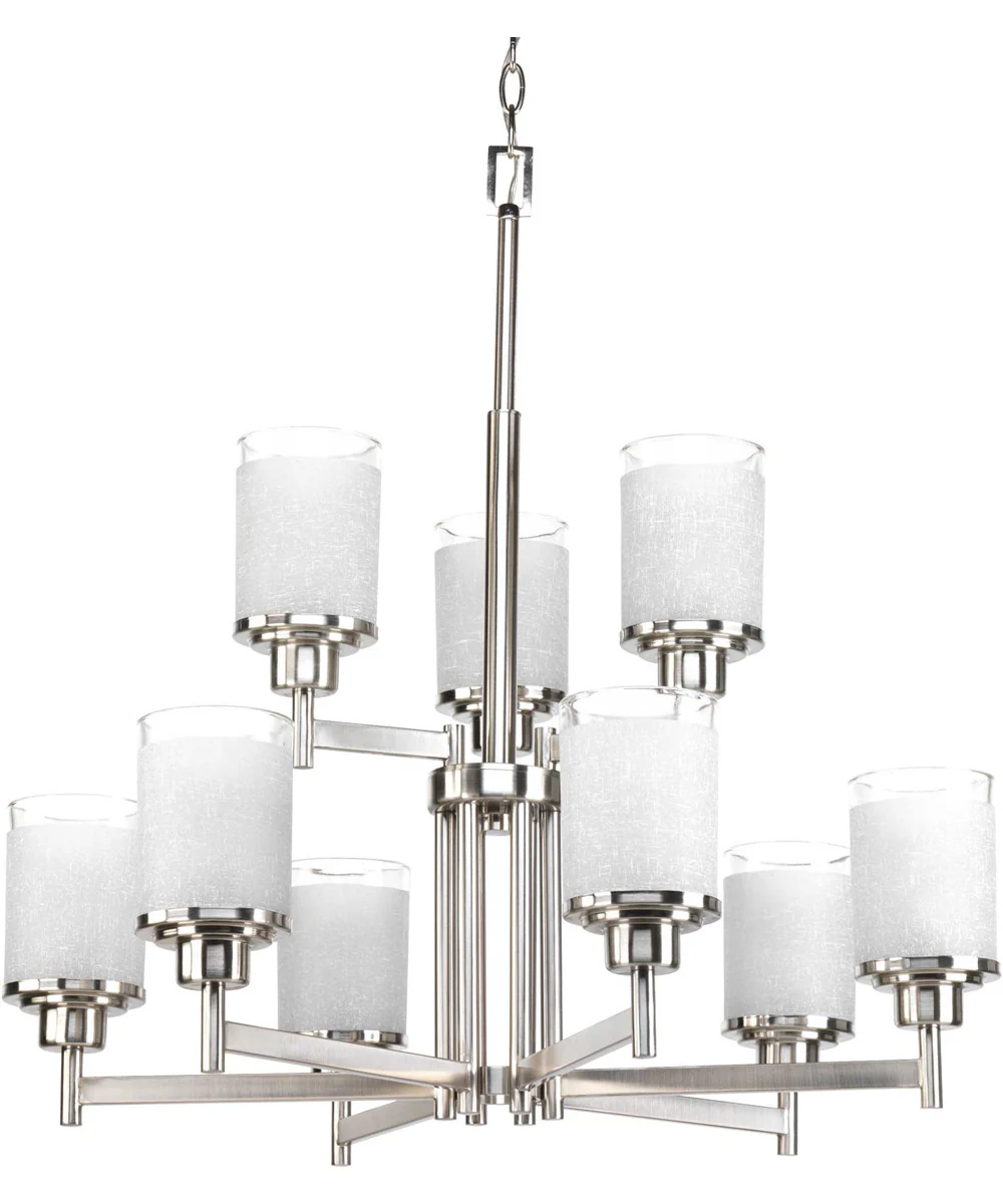 Alexa 9-Light Etched Linen With Clear Edge Glass Modern Chandelier Light Brushed Nickel - Image 5