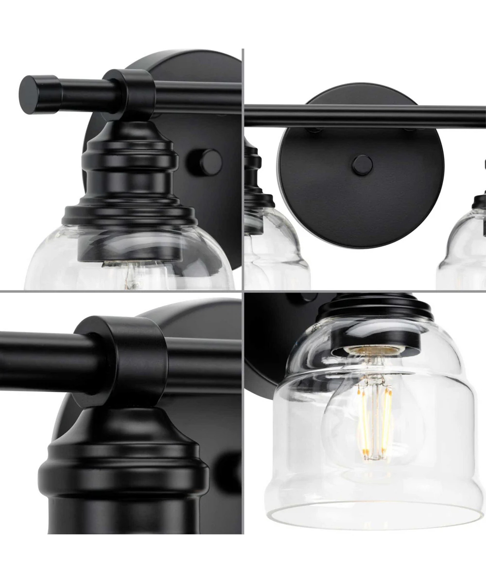 Ambrose 2-Light Farmhouse Clear Glass Bath Vanity Light Matte Black - Image 2