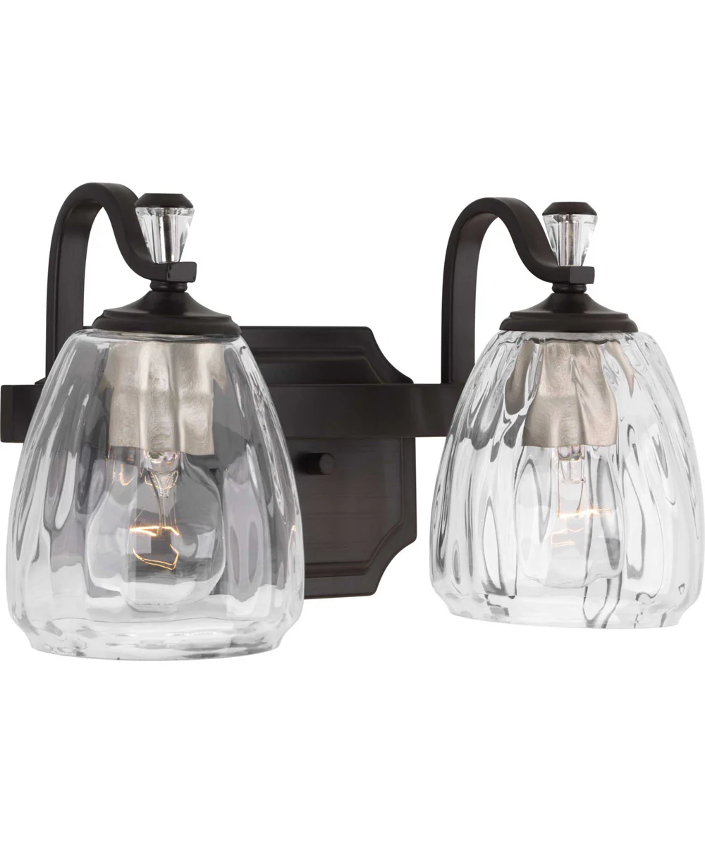 Anjoux 2-Light Clear Water Glass Luxe Bath Vanity Light Antique Bronze - Image 2