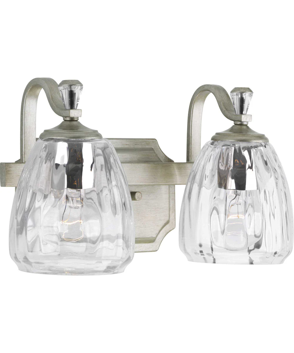 Anjoux 2-Light Clear Water Glass Luxe Bath Vanity Light Silver Ridge - Image 7